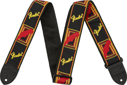 FENDER MONOGRAMMED STRAP BLK/YELLOW/RED