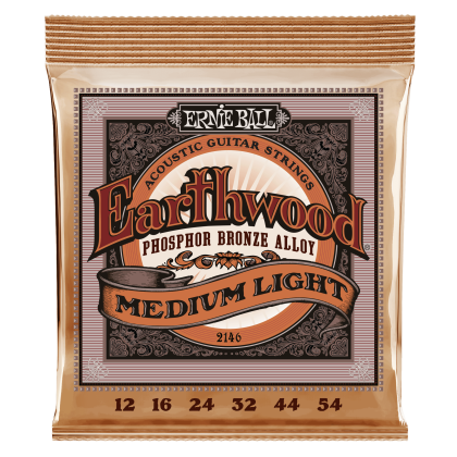 ERNIE BALL • 2146 12-54 Earthwood Medium Light Phosphor Bronze Acoustic Guitar Strings • Струни за акустична китара
