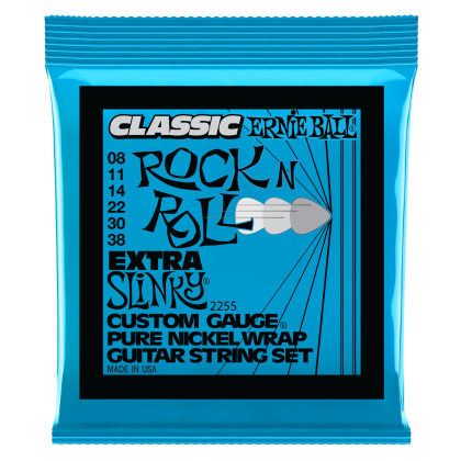 ERNIE BALL • 2255 8-38 Extra Slinky Classic Rock N Roll Pure Nickel Wrap Electric Guitar Strings • Струни за електрическа китара