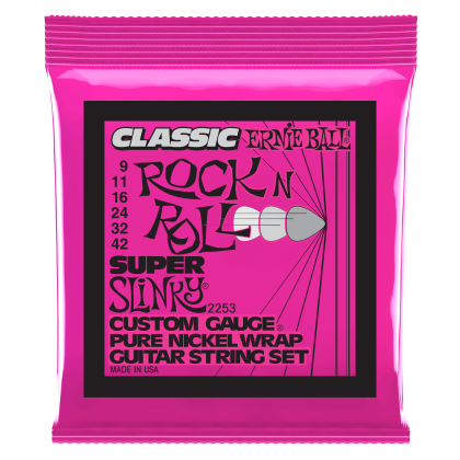 ERNIE BALL • 2253 9–42 Super Slinky Classic Rock N Roll Pure Nickel Wrap Electric Guitar Strings • Струни за електрическа китара