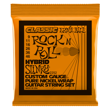 ERNIE BALL • 2252 9–46 Hybrid Slinky Classic Rock N Roll Pure Nickel Wrap Electric Guitar Strings • Струни за електрическа китара