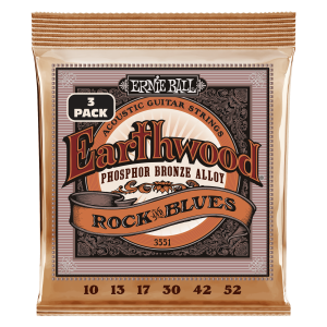 ERNIE BALL | 3551 10-52 Earthwood Rock And Blues w/Plain G Phosphor Bronze Acoustic Guitar Strings 3 Pack | Троен пакет струни за акустична китара