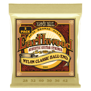 ERNIE BALL | 3069 28-42 Earthwood Nylon Classic Ball-End 80/20 Bronze Folk/Classical Guitar Strings 3 Pack | Троен пакет хибридни струни за класическа/фолк китара
